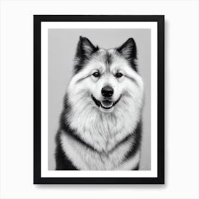 Keeshond B&W Pencil Dog Art Print