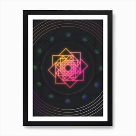 Neon Geometric Glyph in Pink and Yellow Circle Array on Black n.0173 Art Print