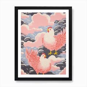 Vintage Japanese Inspired Bird Print Chicken 3 Art Print
