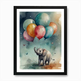 Elephant With Balloons Poster