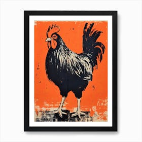 Chicken, Woodblock Animal  Drawing 4 Art Print