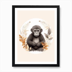 Watercolour Jungle Animal Baby Gorilla 3 Art Print