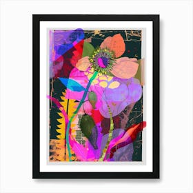 Poppy 2 Neon Flower Collage Art Print