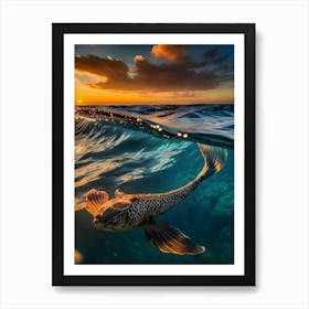 Koi Fish At Sunset-Reimagined Art Print