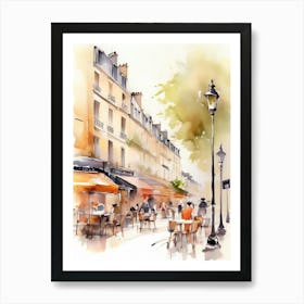 Paris city, passersby, cafes, apricot atmosphere, watercolors.14 Art Print