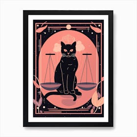 The Justice Tarot Card, Black Cat In Pink 1 Art Print