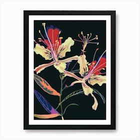 Neon Flowers On Black Peacock Flower 3 Art Print