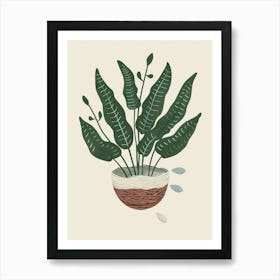 Birds Nest Fern Plant Minimalist Illustration 3 Art Print