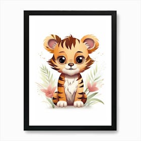 Watercolour Jungle Animal Baby Tiger 3 Art Print