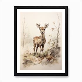 Storybook Animal Watercolour Reindeer 2 Art Print