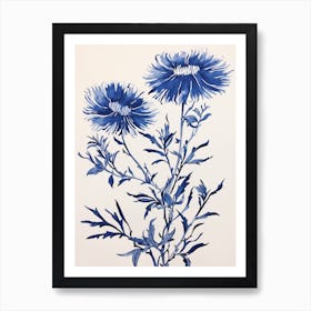 Blue Botanical Asters 7 Art Print