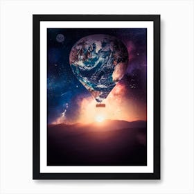 Hot Air Balloon Around The Earth Art Print