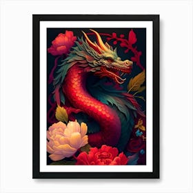 Dragon And Flowers Art Print