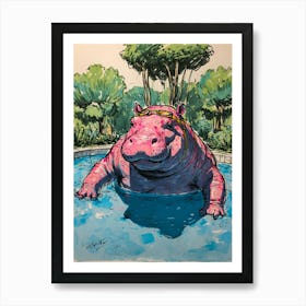 Hippo In The Pool 2 Art Print