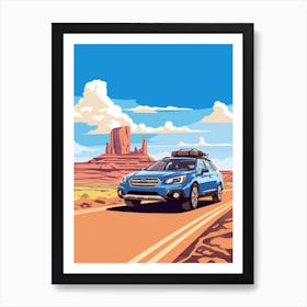 A Subaru Outback Car In Route 66 Flat Illustration 4 Art Print