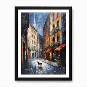 Painting Of A Street In Paris With A Cat 4 Impressionism Art Print