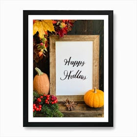 Cursive Calligraphy Depicting Happy Holidays Nestled Among A Vintage Wood Framed Composition Feat (3) Art Print