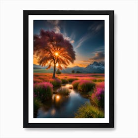 Sunset In The Meadow 1 Art Print