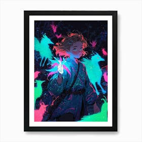 Girl With Birds Art Print