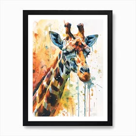 Giraffe Face Watercolour Portrait 1 Art Print