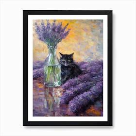 Lavender With A Cat 1 Art Print