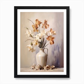 Iris, Autumn Fall Flowers Sitting In A White Vase, Farmhouse Style 2 Art Print