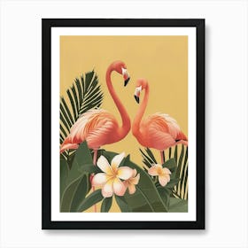 Lesser Flamingo And Plumeria Minimalist Illustration 4 Art Print