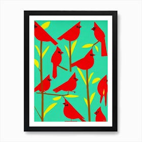 Cardinal 2 Midcentury Illustration Bird Art Print
