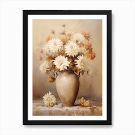 Chrysanthemum, Autumn Fall Flowers Sitting In A White Vase, Farmhouse Style 3 Art Print