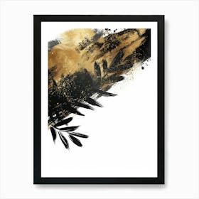 Abstract Black And Gold Brush Stroke Painting Art Print