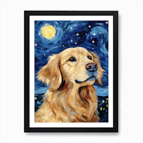 Golden Retriever Starry Night Dog Portrait Art Print