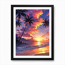 Sunset At The Beach 4 Art Print