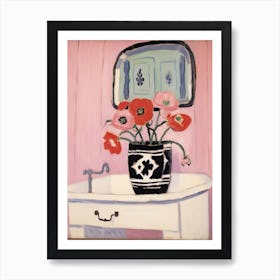 Bathroom Vanity Painting With A Anemone Bouquet 1 Art Print