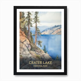 Crater Lake National Park Watercolour Vintage Travel Poster 1 Art Print