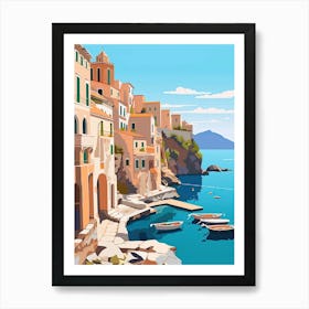 Amalfi Coast, Italy, Flat Illustration 1 Art Print