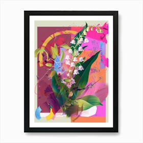 Lily Of The Valley 4 Neon Flower Collage Art Print