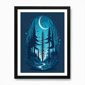 A Fantasy Forest At Night In Blue Theme 68 Art Print