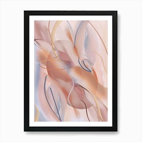 Golden Lines on Pink Abstract Painting Art Print