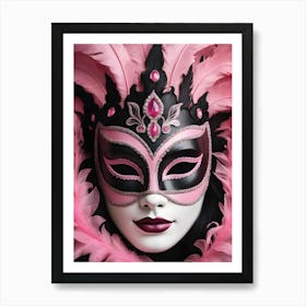 A Woman In A Carnival Mask, Pink And Black (14) Art Print