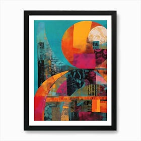 Geometric Abstract Collage In Pantone Monoprint Splashed Colors Art Print