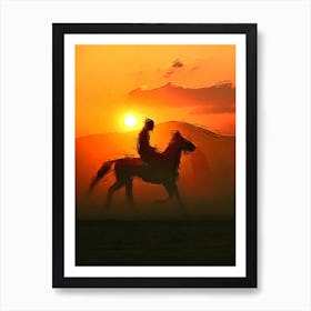 Sunset, A Horse And Horseman Art Print