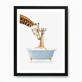 Mother And Baby Giraffe In Simple Tub Art Print