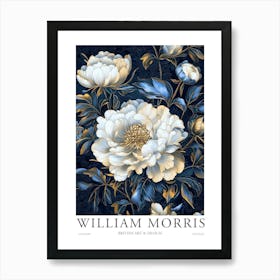 William Morris Prints Blue Flowers Peony Morris Exhibition Print Navy Blue Gold Poster Vintage Art Print