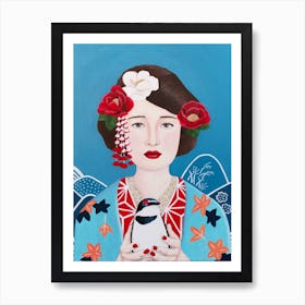 Japanese Woman With Bird Art Print