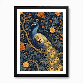 Mustard & Gold Peacock Wallpaper Inspired Art Print