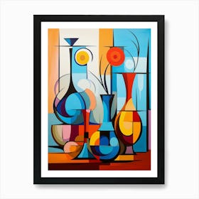 Still Life II, Abstract Vibrant Painting in Cubism Picasso Style Art Print