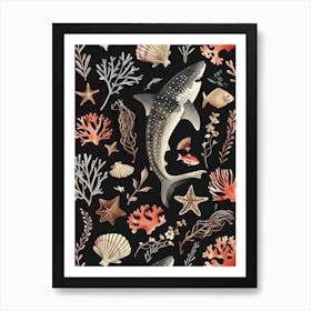 Shark Seascape Black Background Illustration 3 Art Print