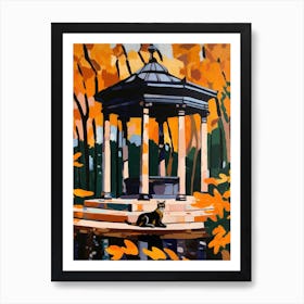 Painting Of A Cat In Parque Del Retiro, Spain In The Style Of Matisse 01 Art Print