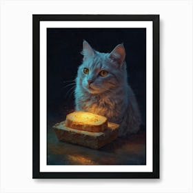 Cat With Bread Art Print