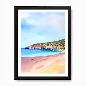 Cala Comte Beach 2, Ibiza, Spain Watercolour Art Print